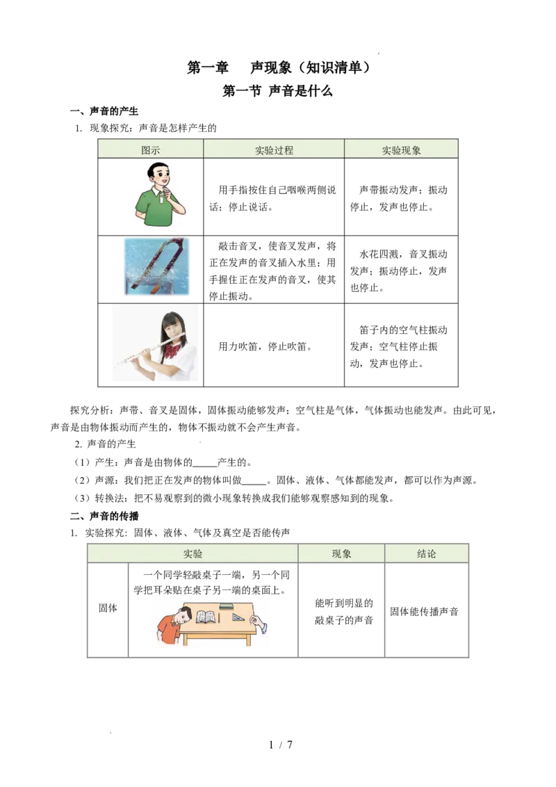 第一章声现象（单元知识清单）学生版_8上-初中物理苏科版(4)_06知识清单（齐全）_第2套_第1章声现象（单元知识清单）-上好课八年级物理上册同步高效课堂（苏科版2024）
