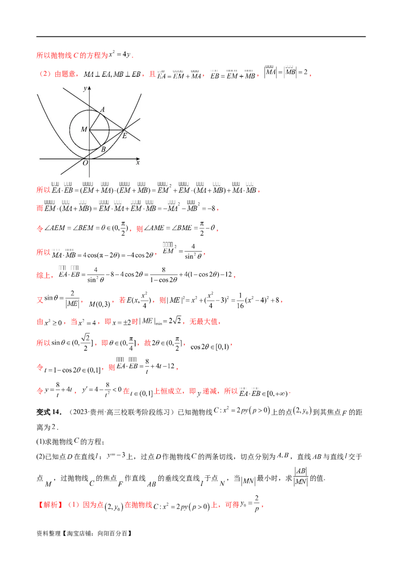 重难点突破14阿基米德三角形（七大题型）（解析版）_02高考数学_新高考复习资料_2024年新高考资料_一轮复习资料_完2024年高考数学一轮复习讲练测(课件+讲义+练习)（新高考）