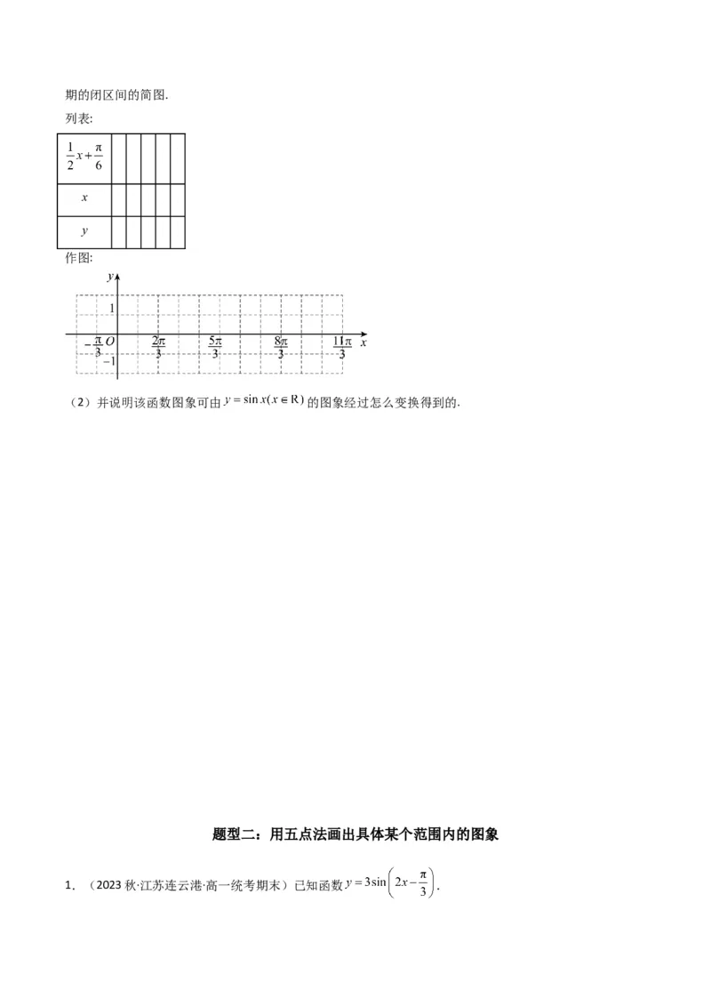 专题02三角函数的图象与性质（五点法作图）(典型题型归类训练)（原卷版）_新高考复习资料_2024年新高考资料_专项复习资料_三角函数、平面向量及解三角形