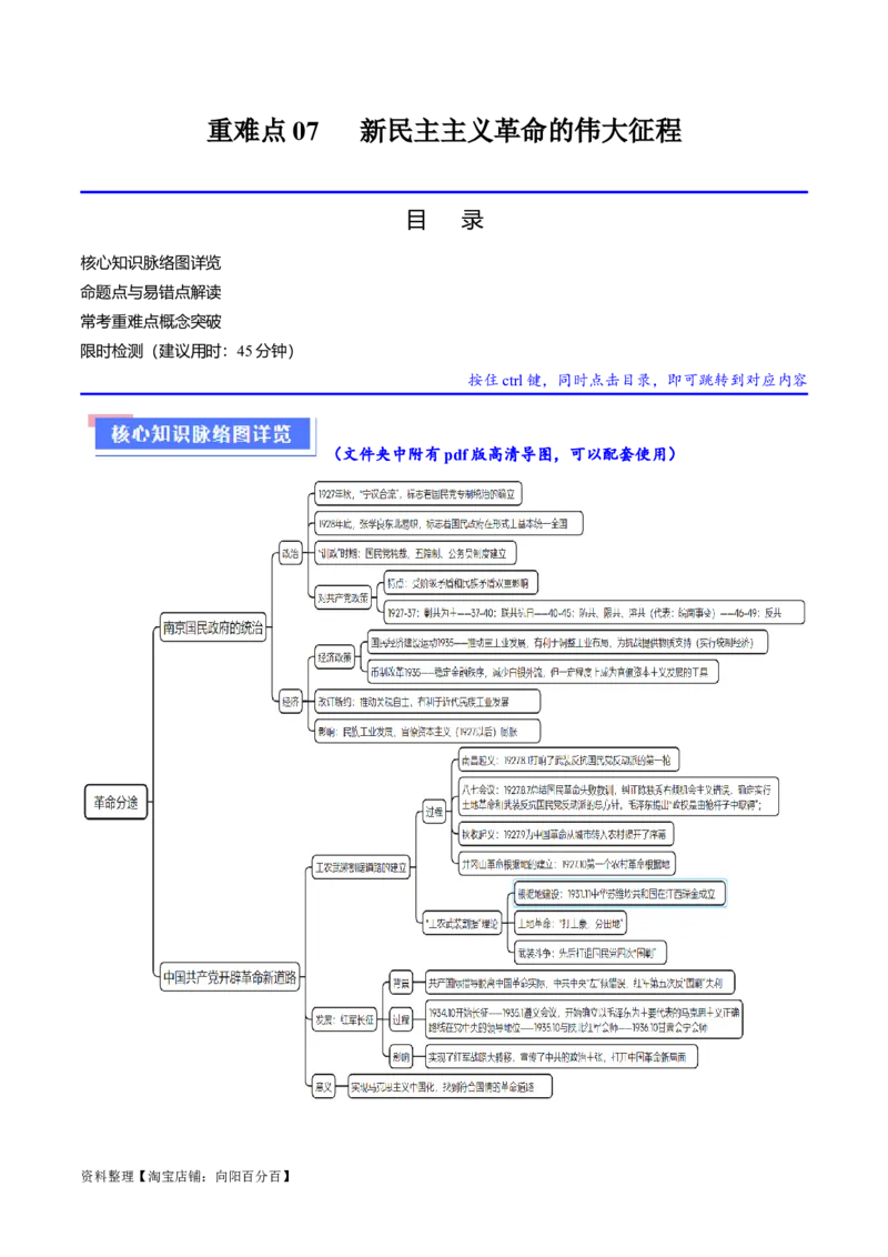重难点07新民主主义革命的伟大征程（解析版）_07高考历史_新高考复习资料_2024年新高考复习资料_专项复习资料_❤2024年高考历史热点&middot;重点&middot;难点专练（新高考专用）