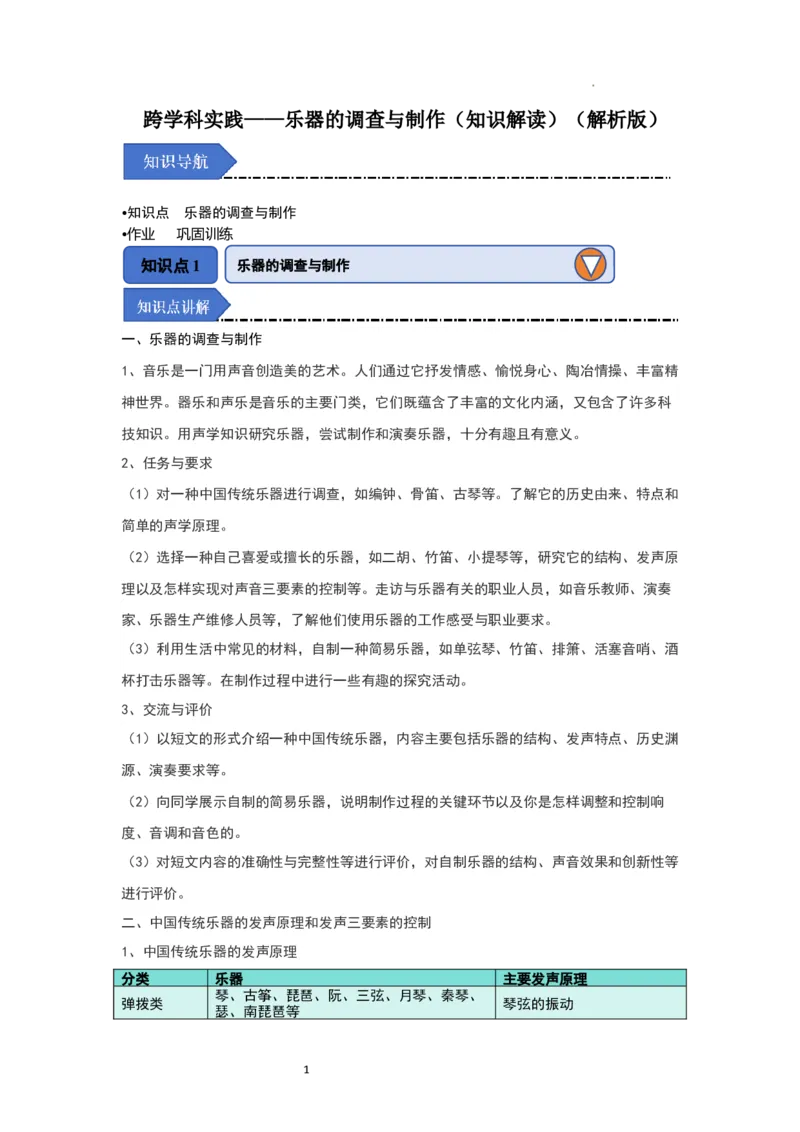 1.5跨学科实践&mdash;&mdash;乐器的调查与制作（知识解读）（解析版）_8上-初中物理苏科版(4)_03讲义