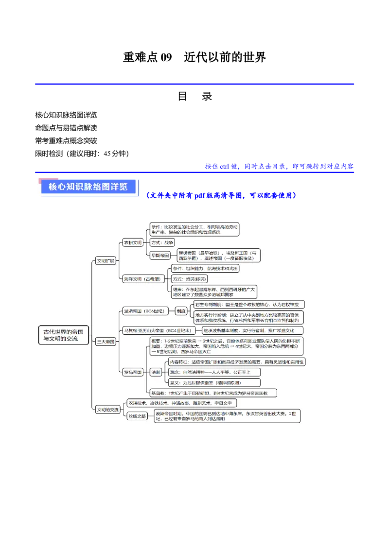 重难点09近代以前的世界（原卷版）_07高考历史_2024年新高考资料_3.2024专项复习_2024年高考历史热点&middot;重点&middot;难点专练（新高考专用）