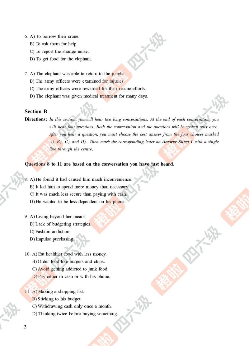 03.2024年12月四级（第二套）-试题6-12_英语四六级保存避免失效_最新更新，视频都在这_2026、6月四级速转存易和谐_0、2025年12月四级_06.橙啦四级全程班石雷鹏_00.讲义_真题_24年12月