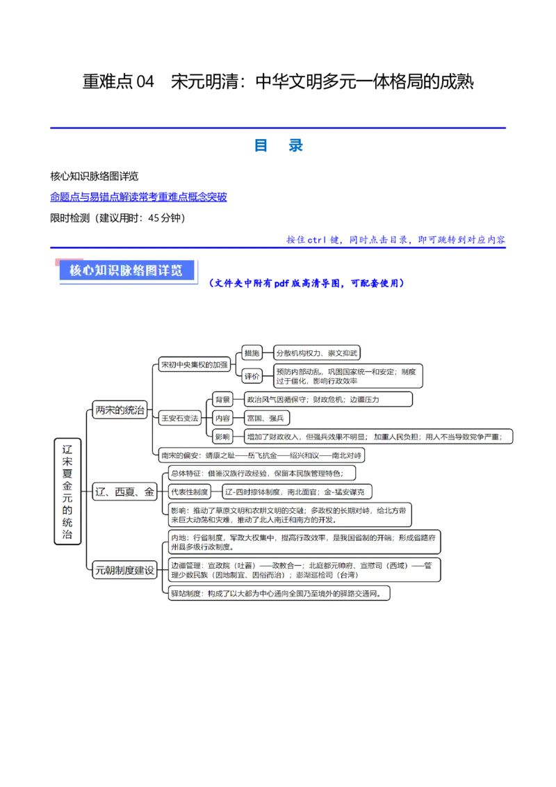 重难点04宋元明清：中华文明多元一体格局的成熟（原卷版）_07高考历史_新高考复习资料_2024年新高考复习资料_专项复习资料_❤2024年高考历史热点&middot;重点&middot;难点专练（新高考专用）