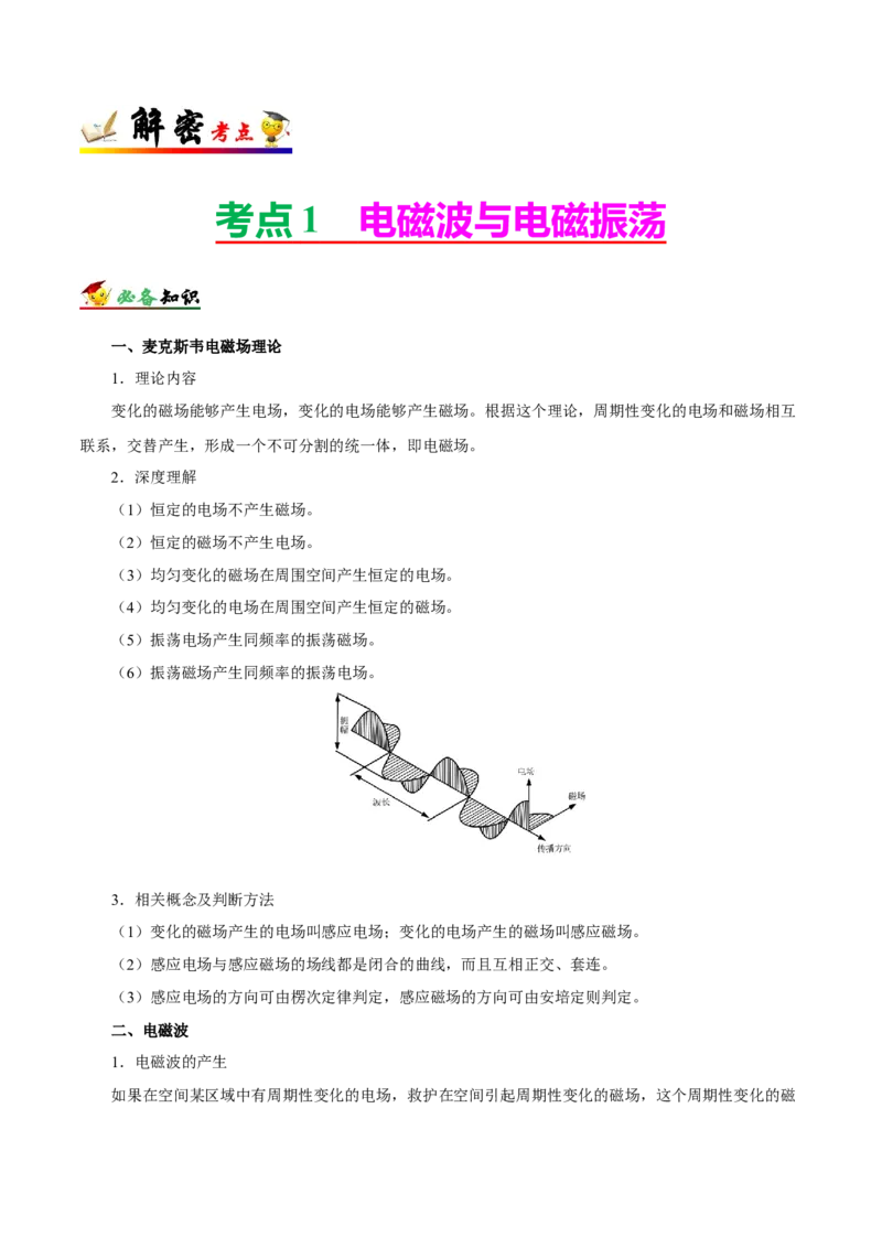 解密19电磁波相对论（原卷版）-高频考点解密2021年高考物理二轮复习讲义+分层训练_04高考物理_新高考复习资料_2021年新高考资料