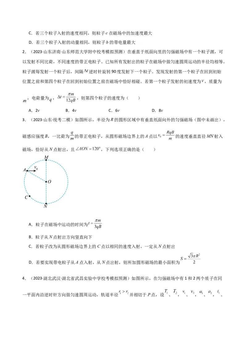 考点巩固卷67带电粒子在磁场中的运动（原卷版）_04高考物理_新高考复习资料_2024新高考复习资料_一轮复习资料_完2024年高考物理一轮复习考点通关卷（新高考通用）_考点巩固卷