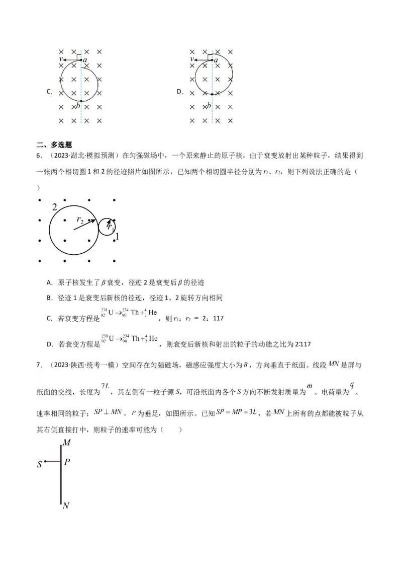 考点巩固卷67带电粒子在磁场中的运动（原卷版）_04高考物理_新高考复习资料_2024新高考复习资料_一轮复习资料_完2024年高考物理一轮复习考点通关卷（新高考通用）_考点巩固卷