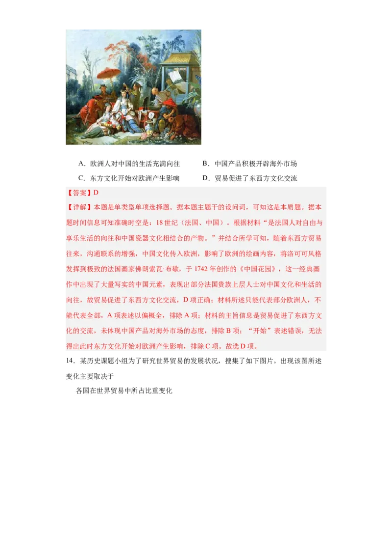 近代以来的世界贸易与文化交流的扩展专项练习--2024届高三历史统编版二轮复习解析版_07高考历史_2024年新高考资料_2.2024二轮复习_2024届高三历史统编版二轮复习专项训练