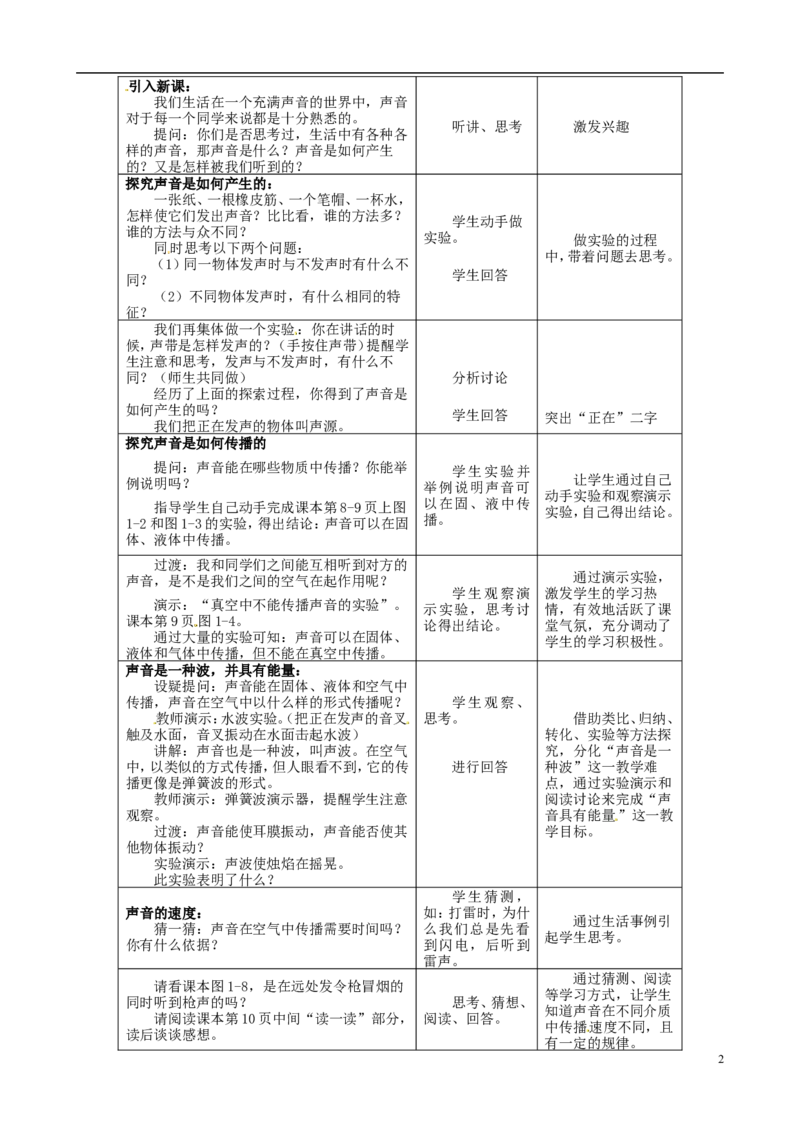 苏科初中物理八上《1.1声音是什么》word教案(8)_8上-初中物理苏科版(4)_赠送：旧版资料（和新版好多一样，仍具有很大参考价值）_02教案