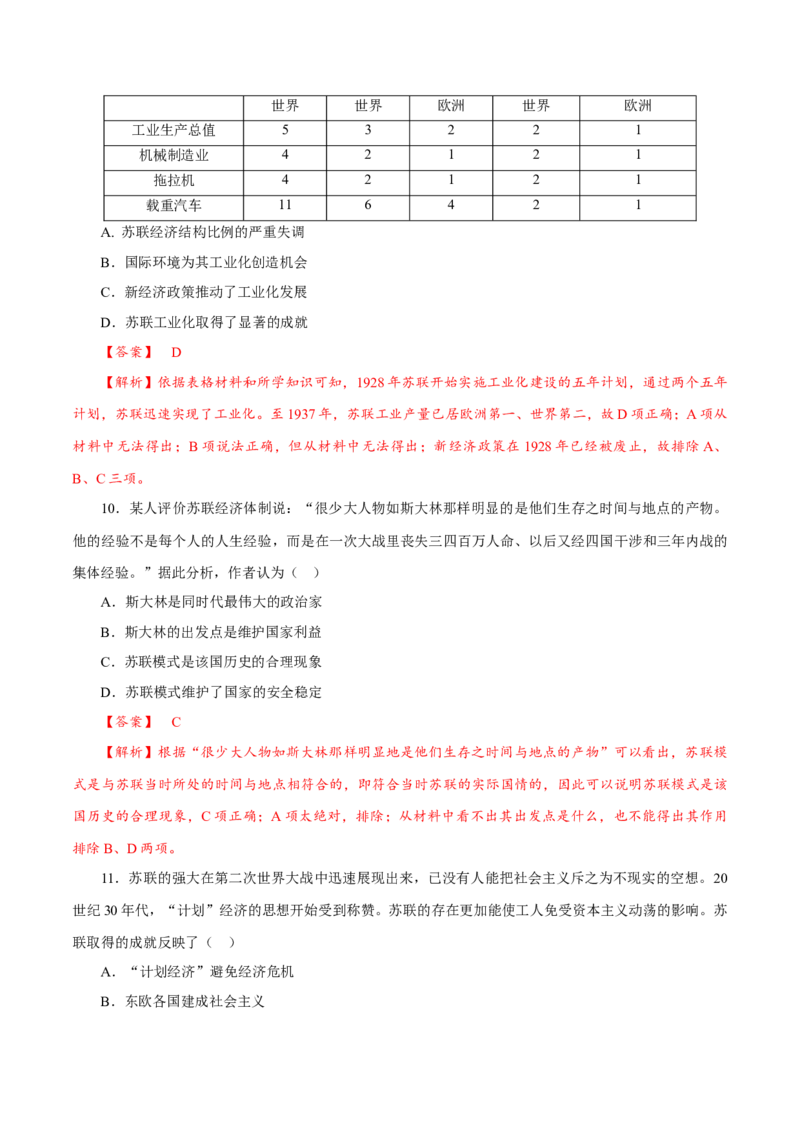 课时30十月革命的胜利与苏联的社会主义实践（解析版）-2022年高考历史一轮复习小题多维练（新高考版）_07高考历史_新高考复习资料_2022年新高考复习资料