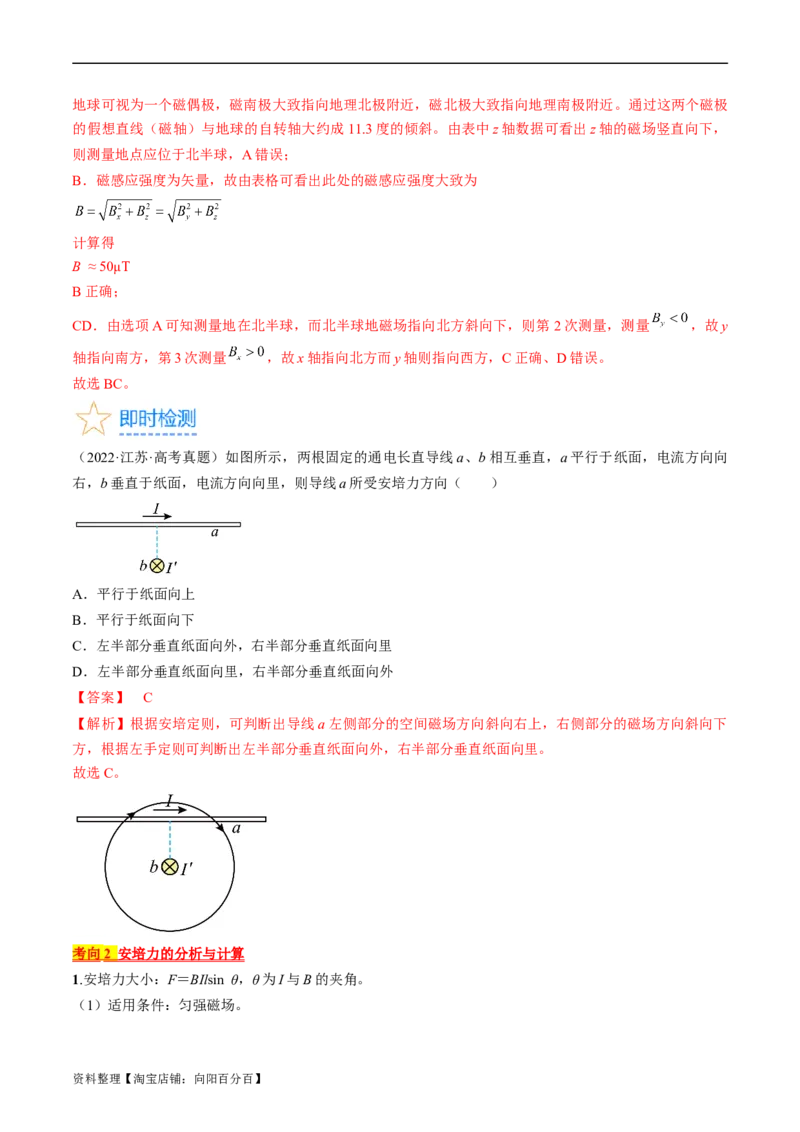 考点44磁场的叠加安培力（解析版）_04高考物理_通用版（老高考）复习资料_2024年复习资料_完备战2024年高考物理一轮复习考点帮（全国通用）_答案解析版