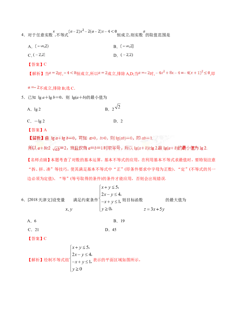 专题07不等式-备战2019年高考数学（文）之纠错笔记系列（解析版）_新高考复习资料_2022年新高考资料_2022年一轮复习各版本_1.新高考2022年高考数学一轮复习
