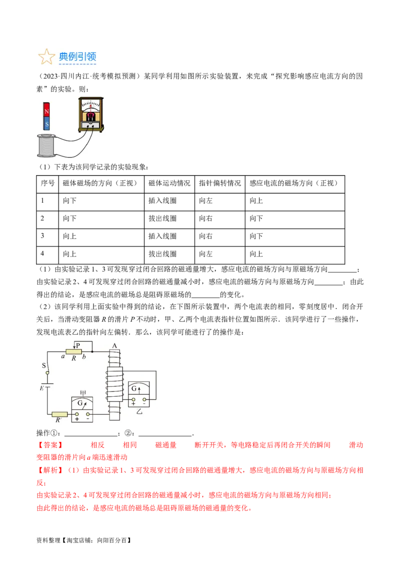 考点48电磁感应现象楞次定律（解析版）_04高考物理_通用版（老高考）复习资料_2024年复习资料_完备战2024年高考物理一轮复习考点帮（全国通用）_答案解析版