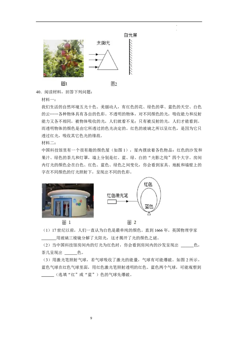 2.1光的色彩（专题训练）七大题型（原卷版）_8上-初中物理苏科版(4)_03讲义