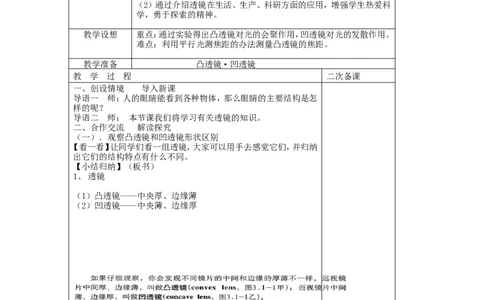苏科初中物理八上《4.2透镜》word教案(9)_8上-初中物理苏科版(4)_赠送：旧版资料（和新版好多一样，仍具有很大参考价值）_02教案