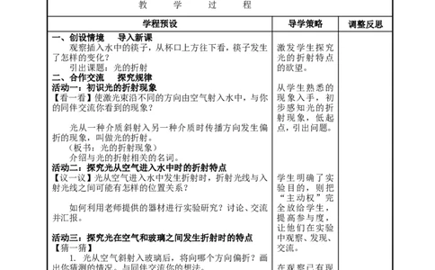 苏科初中物理八上《4.1光的折射》word教案(3)_8上-初中物理苏科版(4)_赠送：旧版资料（和新版好多一样，仍具有很大参考价值）_02教案
