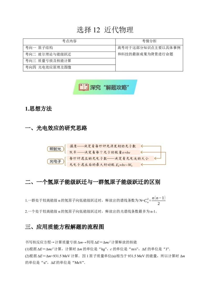选择12近代物理（原卷版）_04高考物理_2025年新高考资料_二轮复习_模型与方法2025届高考物理二轮复习热点题型归类340322924