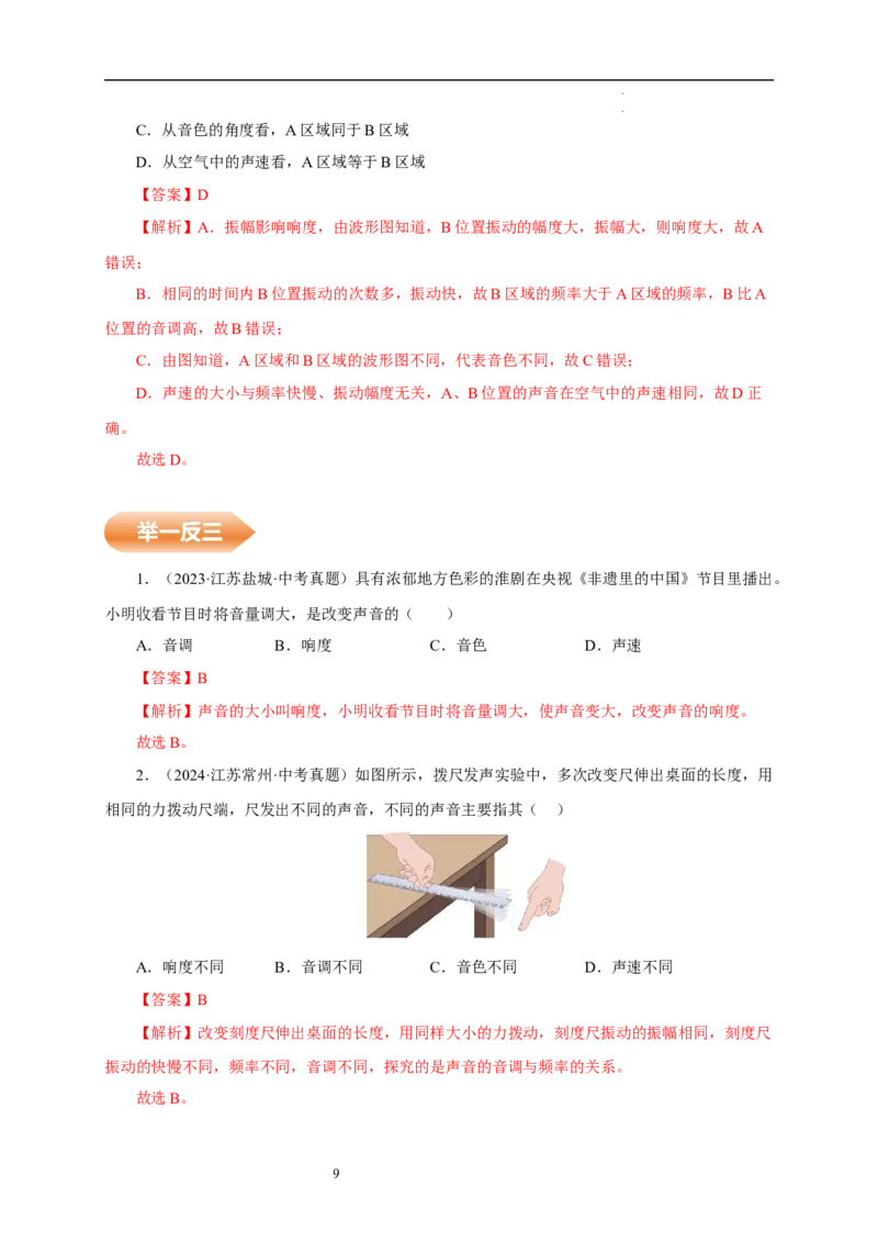 第一章声现象速记清单（解析版）_8上-初中物理苏科版(4)_06知识清单（齐全）_第1套_第1章+声现象速记清单-新教材2024-2025学年八年级物理上册单元速记&middot;巧练（苏科版2024）