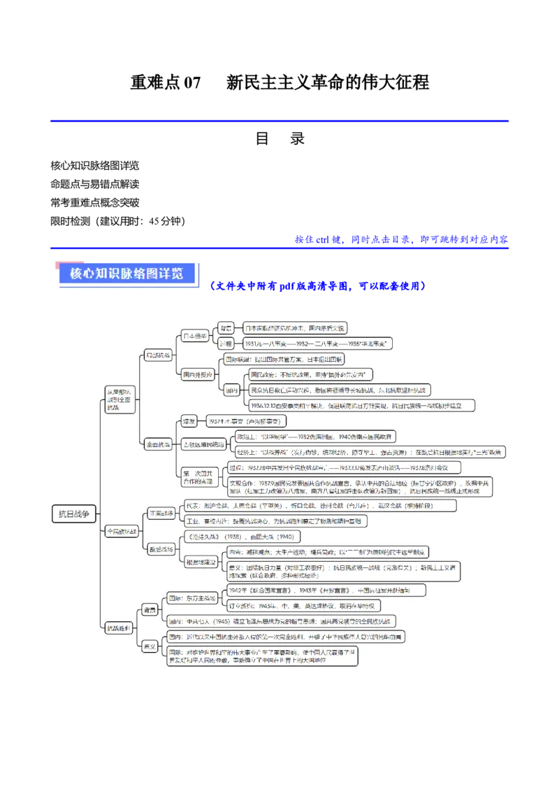 重难点07新民主主义革命的伟大征程（解析版）_07高考历史_2024年新高考资料_3.2024专项复习_2024年高考历史热点&middot;重点&middot;难点专练（新高考专用）