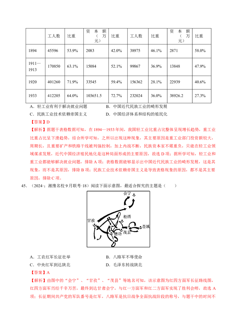 重难点07新民主主义革命的伟大征程（解析版）_07高考历史_2024年新高考资料_3.2024专项复习_2024年高考历史热点&middot;重点&middot;难点专练（新高考专用）