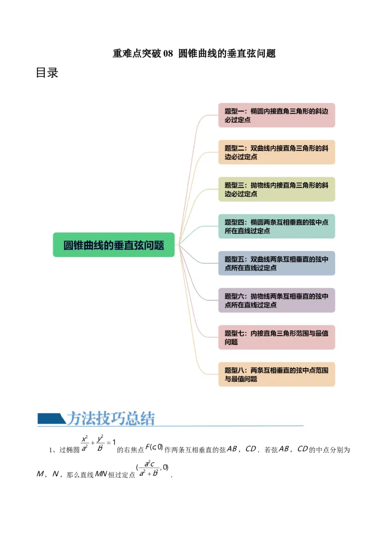 重难点突破08圆锥曲线的垂直弦问题（八大题型）（原卷版）_02高考数学_新高考复习资料_2024年新高考资料_一轮复习资料_完2024年高考数学一轮复习讲练测(课件+讲义+练习)（新高考）