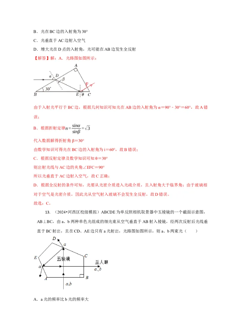 选择10光学（解析版）_04高考物理_2025年新高考资料_二轮复习_模型与方法2025届高考物理二轮复习热点题型归类340322924