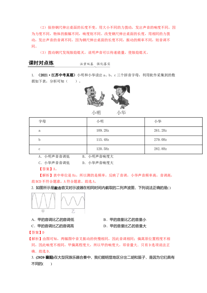 1.2乐音的特性（解析版）_8上-初中物理苏科版(4)_赠送：旧版资料（和新版好多一样，仍具有很大参考价值）_03讲义_1.2乐音的特性