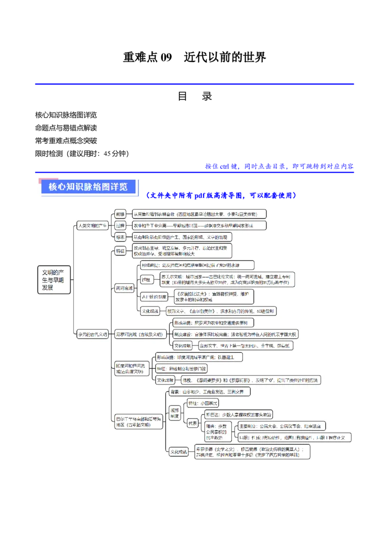 重难点09近代以前的世界（原卷版）_07高考历史_新高考复习资料_2024年新高考复习资料_专项复习资料_❤2024年高考历史热点&middot;重点&middot;难点专练（新高考专用）