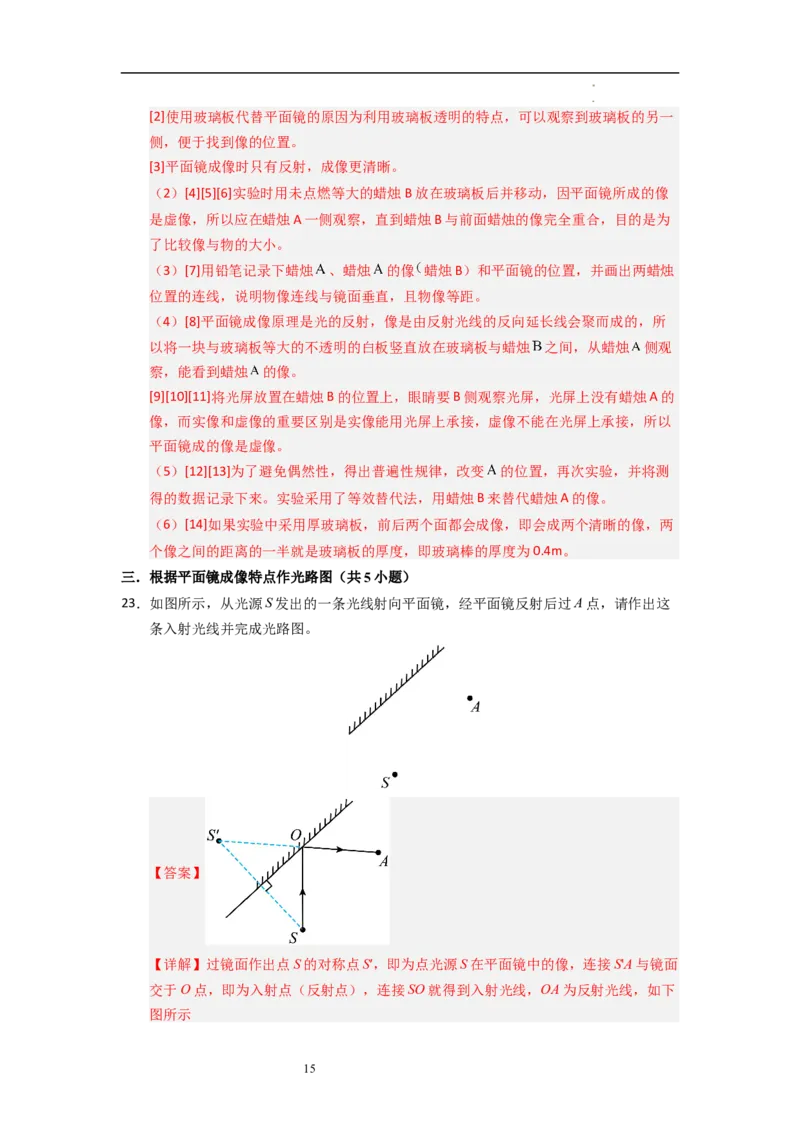 2.3平面镜（专题训练）五大题型（解析版）_8上-初中物理苏科版(4)_03讲义