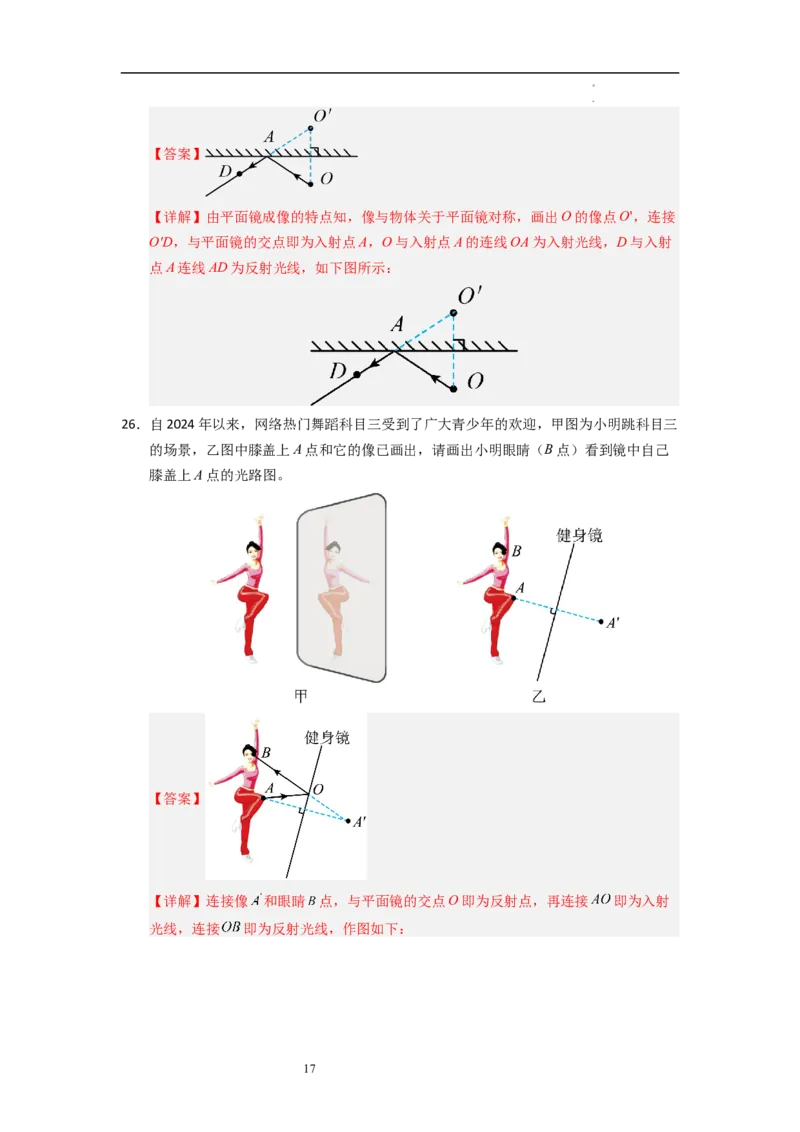 2.3平面镜（专题训练）五大题型（解析版）_8上-初中物理苏科版(4)_03讲义