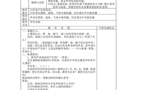 苏科初中物理八上《1.1声音是什么》word教案(1)_8上-初中物理苏科版(4)_赠送：旧版资料（和新版好多一样，仍具有很大参考价值）_02教案