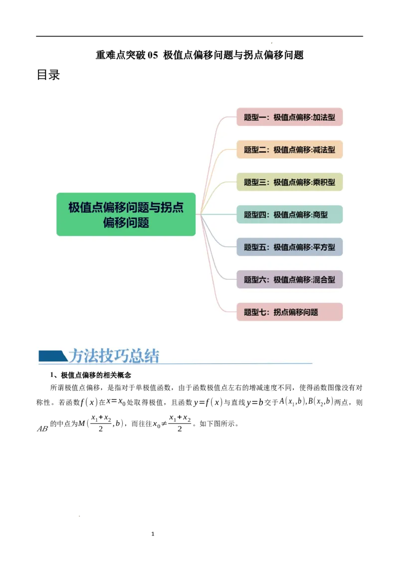 重难点突破05极值点偏移问题与拐点偏移问题（七大题型）（原卷版）_02高考数学_新高考复习资料_2024年新高考资料_一轮复习资料_第三章一元函数的导数及其应用