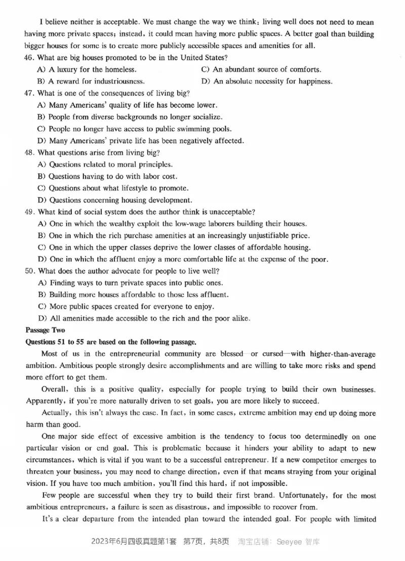 2023.06四级真题第1套_英语四六级保存避免失效_最新更新，视频都在这_2026、6月四级速转存易和谐_新大学英语2025.6月4.6级真题_※1.四级历年真题、解析及听力_2.2017-2024年（新题型）