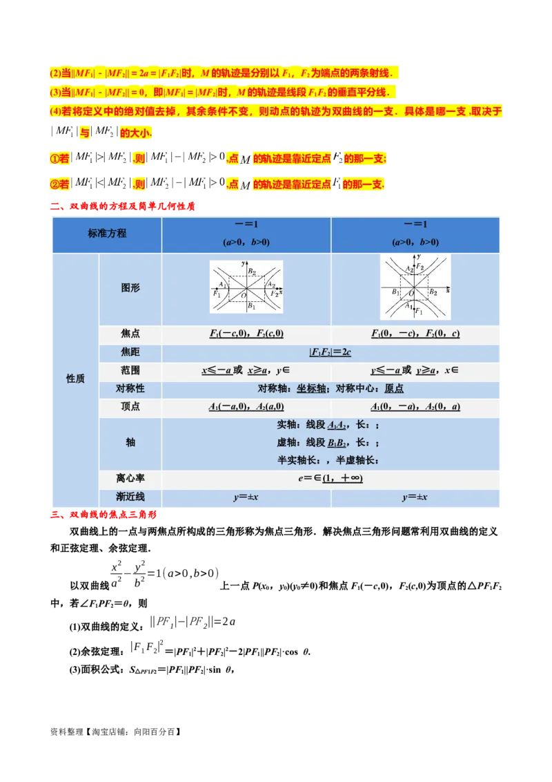 专题13双曲线（原卷版）_新高考复习资料_2024年新高考资料_专项复习资料_完2023年高考真题题源解密（新高考）