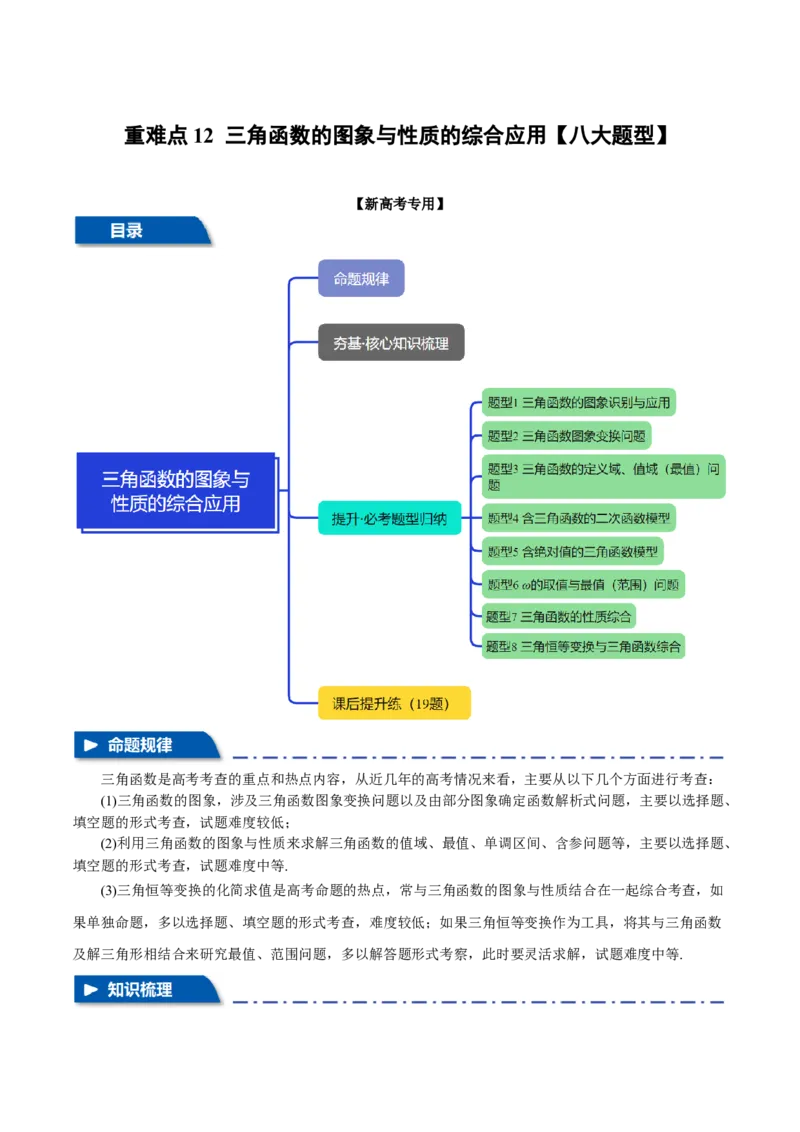 重难点12三角函数的图象与性质的综合应用八大题型（举一反三）（新高考专用）（原卷版）_02高考数学_2025年新高考资料_二轮复习_二、重难点突破篇