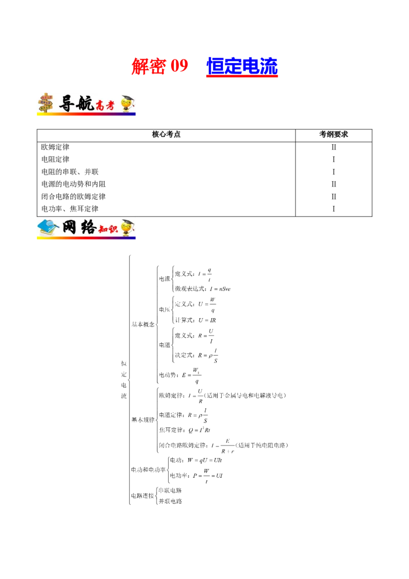 解密09恒定电流（原卷版）-高频考点解密2021年高考物理二轮复习讲义+分层训练_04高考物理_新高考复习资料_2021年新高考资料_高频考点解密2021年高考物理二轮复习讲义+分层训练