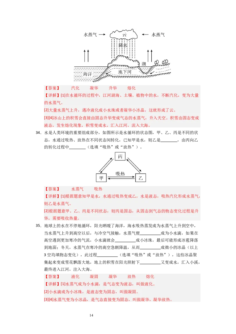 4.4~4.5升华和凝华与水循环（专题训练）五大题型（解析版）_8上-初中物理苏科版(4)_03讲义
