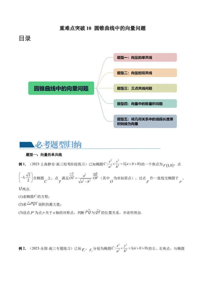 重难点突破10圆锥曲线中的向量问题（五大题型）（原卷版）_02高考数学_新高考复习资料_2024年新高考资料_一轮复习资料_完2024年高考数学一轮复习讲练测(课件+讲义+练习)（新高考）