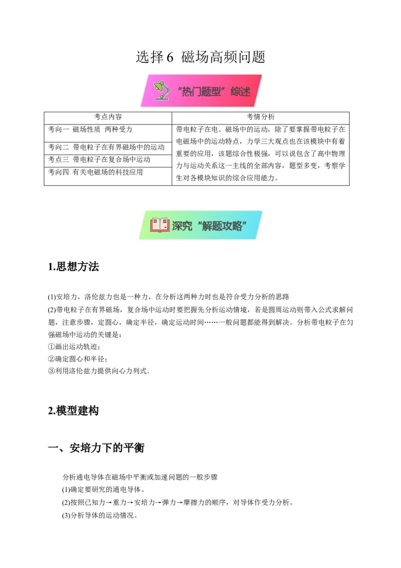选择6磁场高频问题（解析版）_04高考物理_2025年新高考资料_二轮复习_模型与方法2025届高考物理二轮复习热点题型归类340322924