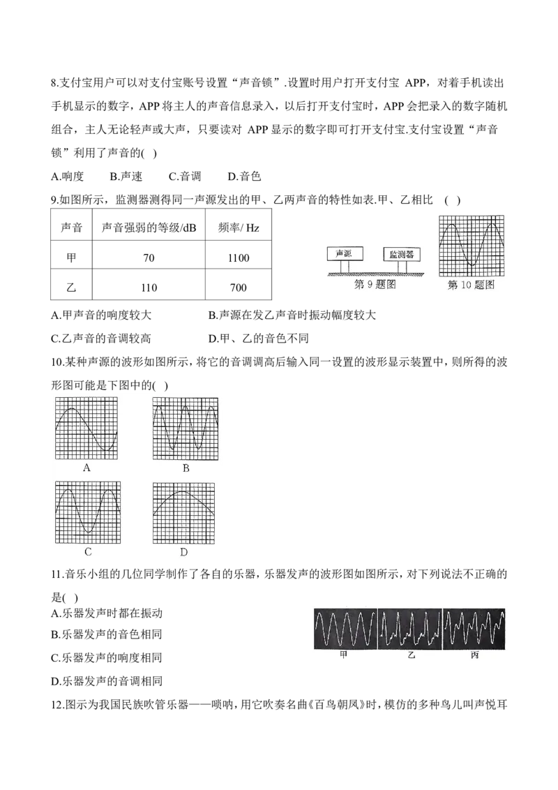 第1章章末复习（有答案）-八年级物理上册课堂同步专题训练（苏科版2024）_8上-初中物理苏科版(4)_04同步练习（齐全）