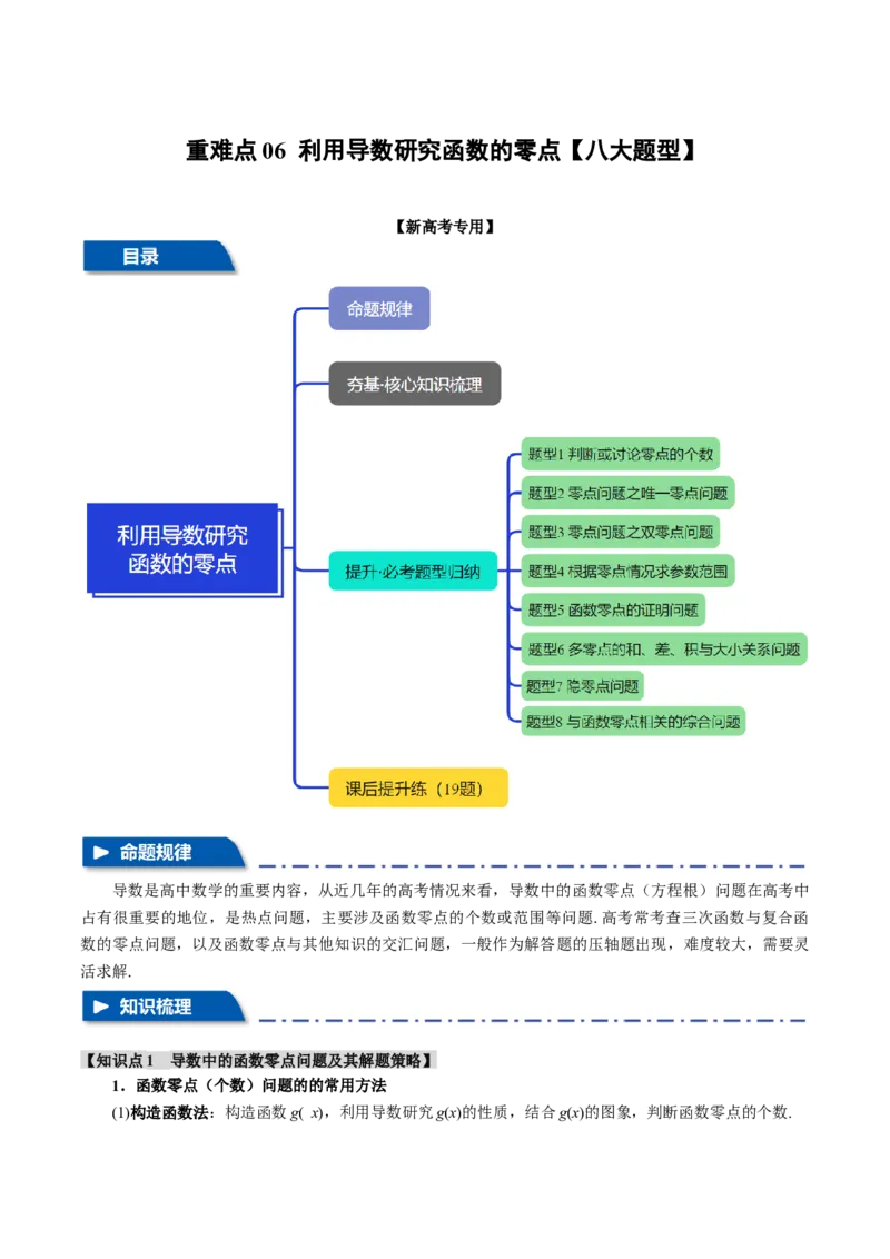重难点06利用导数研究函数的零点八大题型（举一反三）（新高考专用）（原卷版）_2025年新高考资料_二轮复习_2025年高考数学二轮复习举一反三专练（新高考专用）3379928