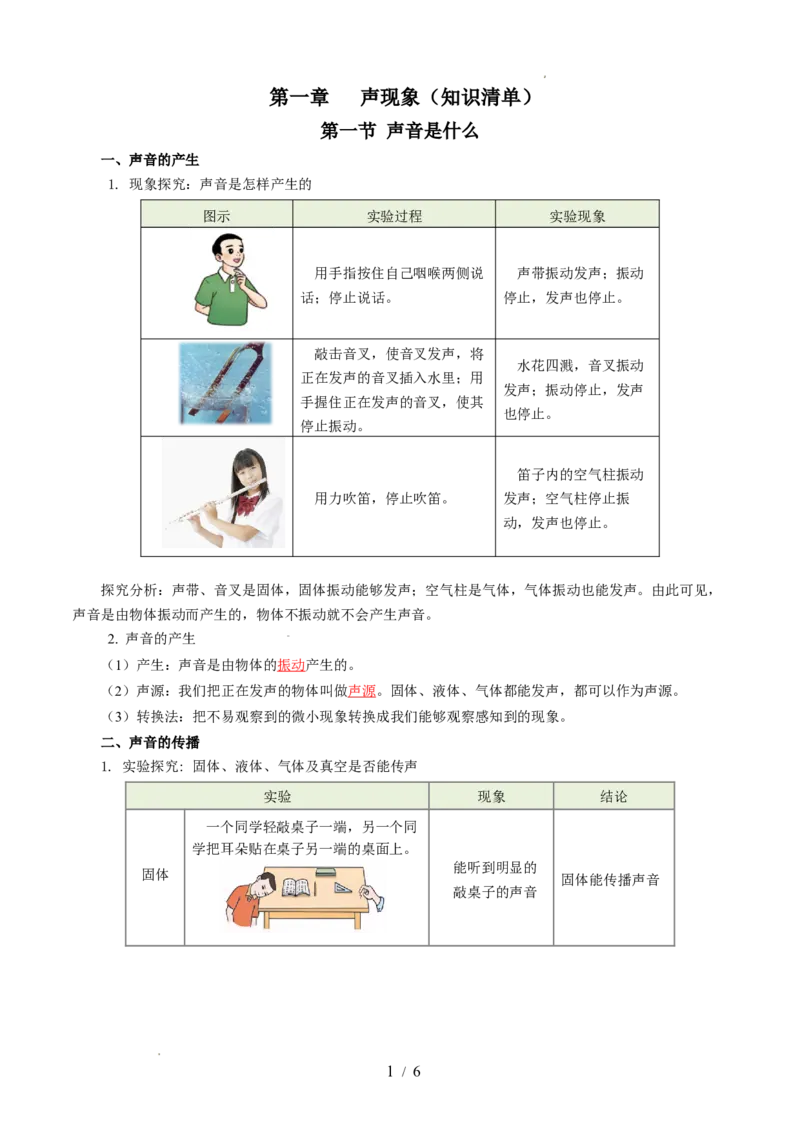 第一章声现象（单元知识清单）教师版_8上-初中物理苏科版(4)_06知识清单（齐全）_第2套_第1章声现象（单元知识清单）-上好课八年级物理上册同步高效课堂（苏科版2024）