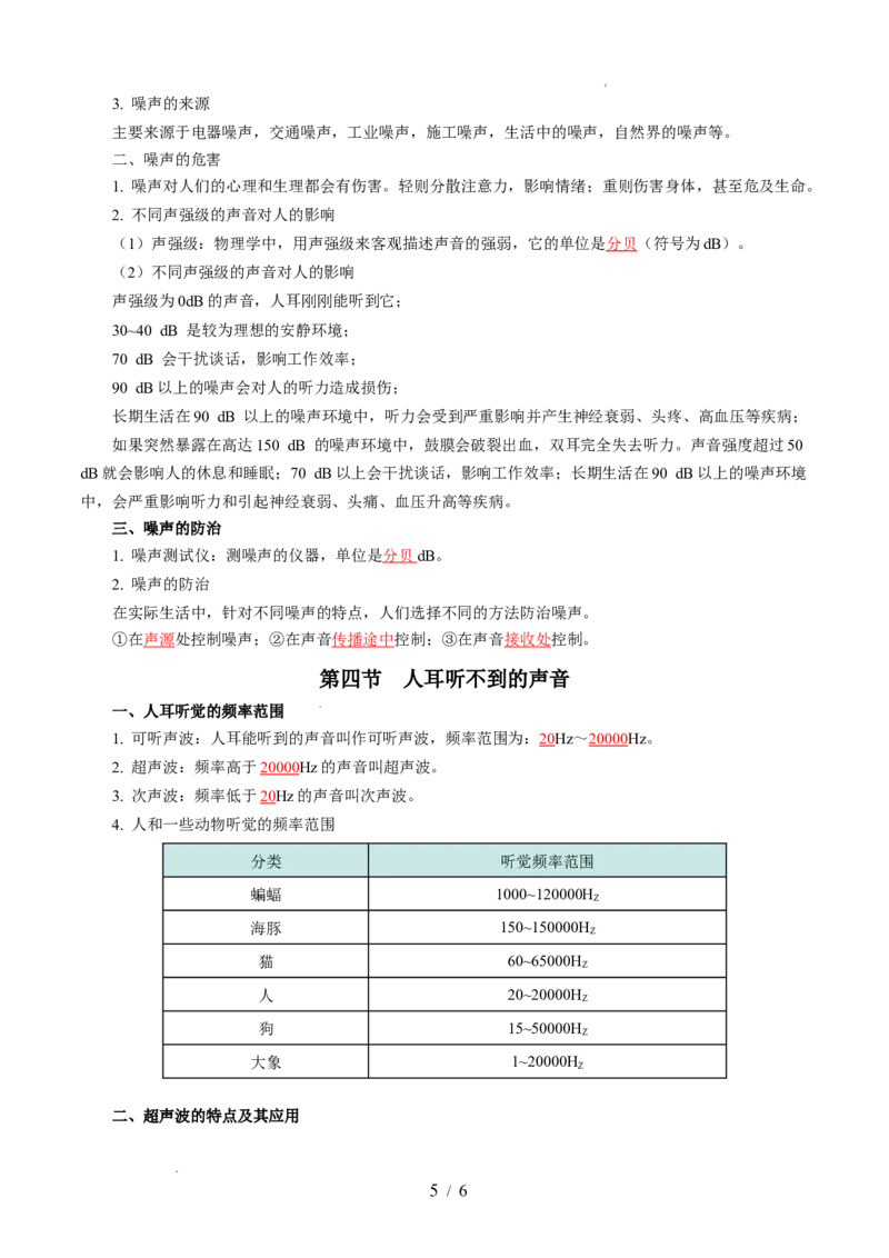 第一章声现象（单元知识清单）教师版_8上-初中物理苏科版(4)_06知识清单（齐全）_第2套_第1章声现象（单元知识清单）-上好课八年级物理上册同步高效课堂（苏科版2024）