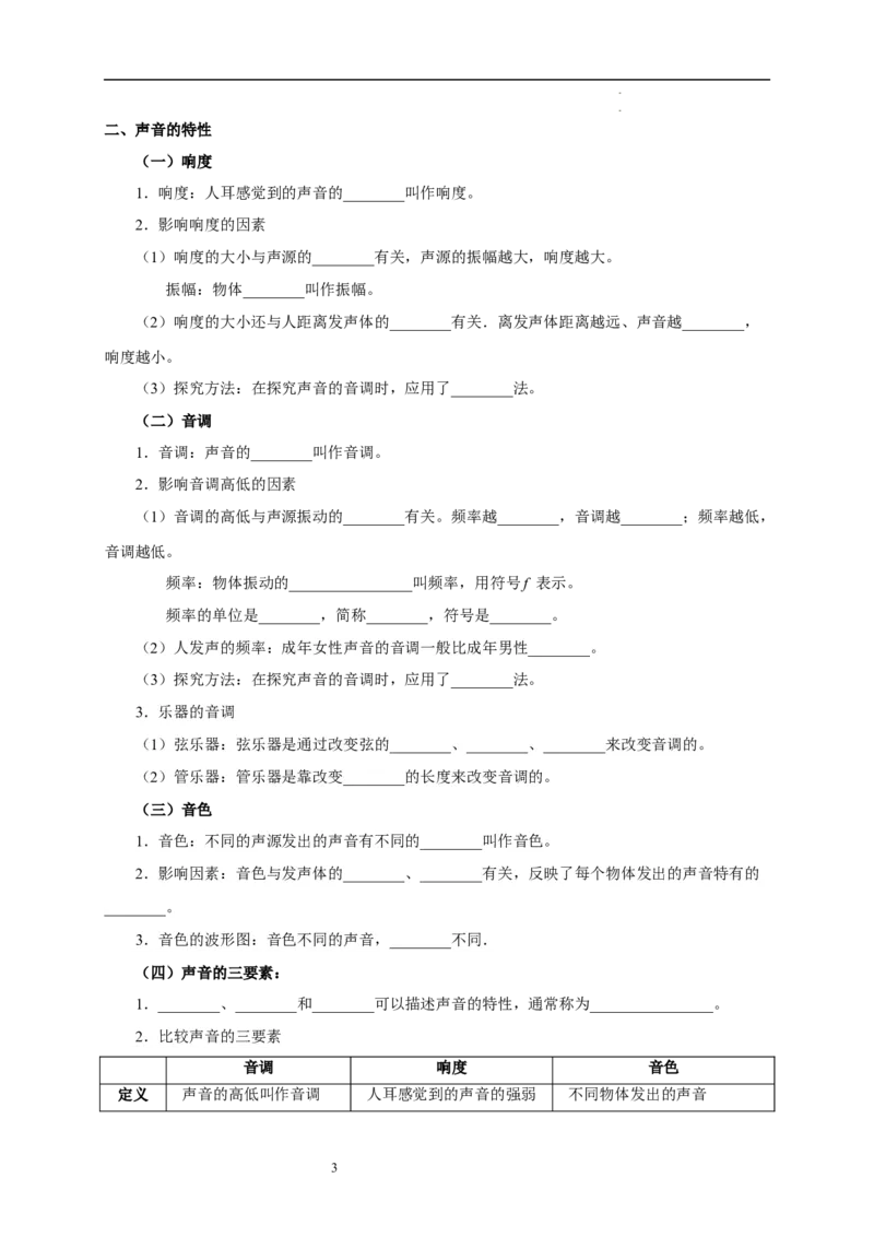 第一章声现象速记清单（原卷版）_8上-初中物理苏科版(4)_06知识清单（齐全）_第1套_第1章+声现象速记清单-新教材2024-2025学年八年级物理上册单元速记&middot;巧练（苏科版2024）