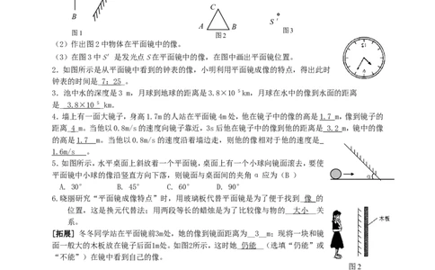 苏科初中物理八上《3.4平面镜》word教案(4)_8上-初中物理苏科版(4)_赠送：旧版资料（和新版好多一样，仍具有很大参考价值）_02教案