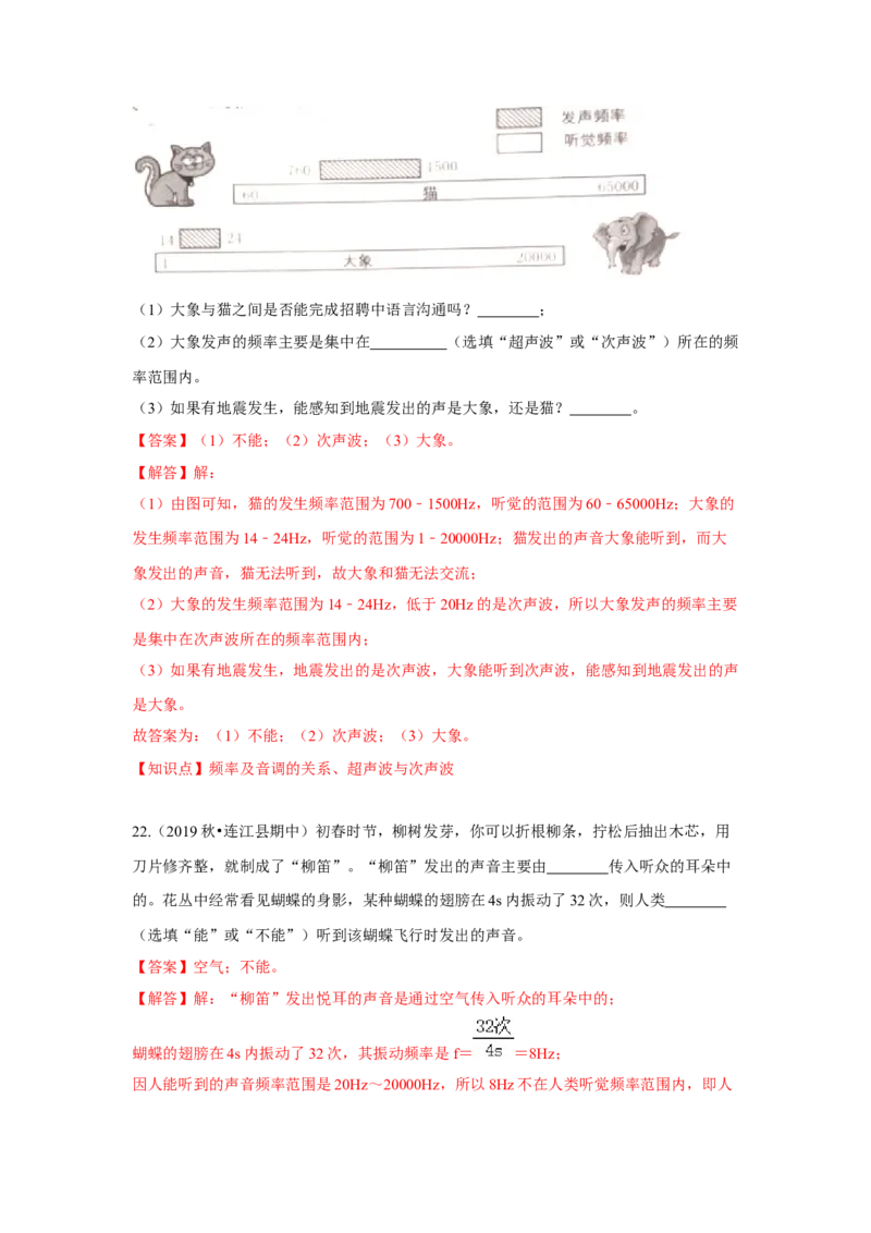 1.4人耳听不到的声音（解析版）_8上-初中物理苏科版(4)_赠送：旧版资料（和新版好多一样，仍具有很大参考价值）_04试卷_同步练习_1.4人耳听不到的声音课时同步练（苏科版）