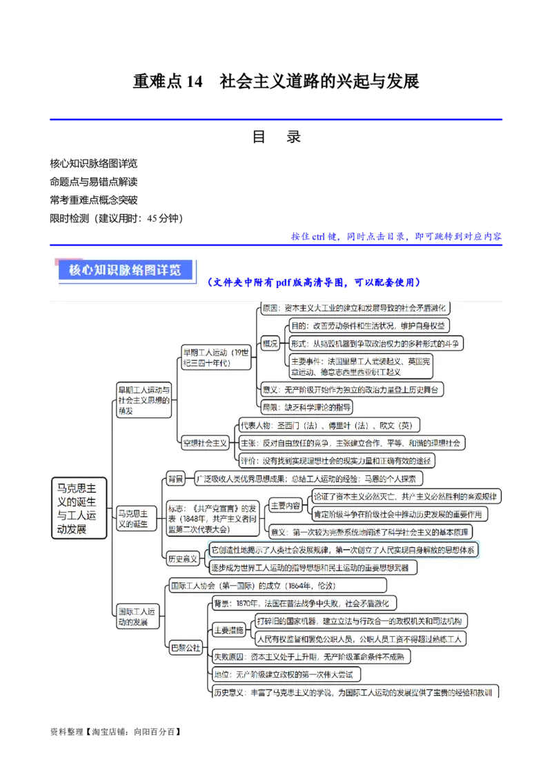 重难点14社会主义道路的兴起与发展（解析版）_07高考历史_新高考复习资料_2024年新高考复习资料_专项复习资料_❤2024年高考历史热点&middot;重点&middot;难点专练（新高考专用）