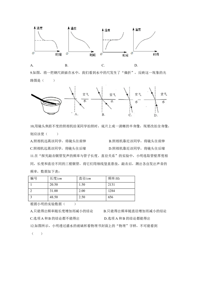 期末卷（二）（原卷版）_8上-初中物理苏科版(4)_赠送：旧版资料（和新版好多一样，仍具有很大参考价值）_04试卷_期末试卷_期末卷（二）-