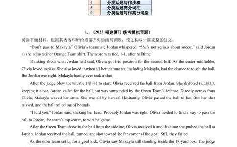 重点话题突破10运动、体育类（读后续写高频主题分类）（讲义）（解析版）_03高考英语_新高考复习资料_2024年新高考资料_一轮复习资料_第八部分读后续写高频主题分类_解析版