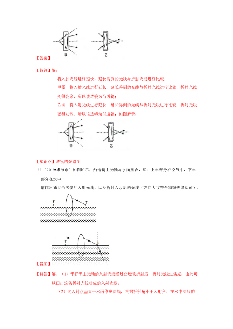 4.2透镜（解析版）_8上-初中物理苏科版(4)_赠送：旧版资料（和新版好多一样，仍具有很大参考价值）_04试卷_同步练习_4.2+透镜课时同步练（苏科版）